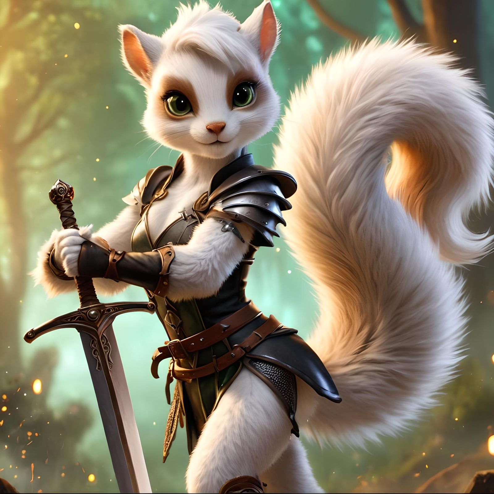 Fierce Squirrel Warrior with Mystical Fire Backdrop