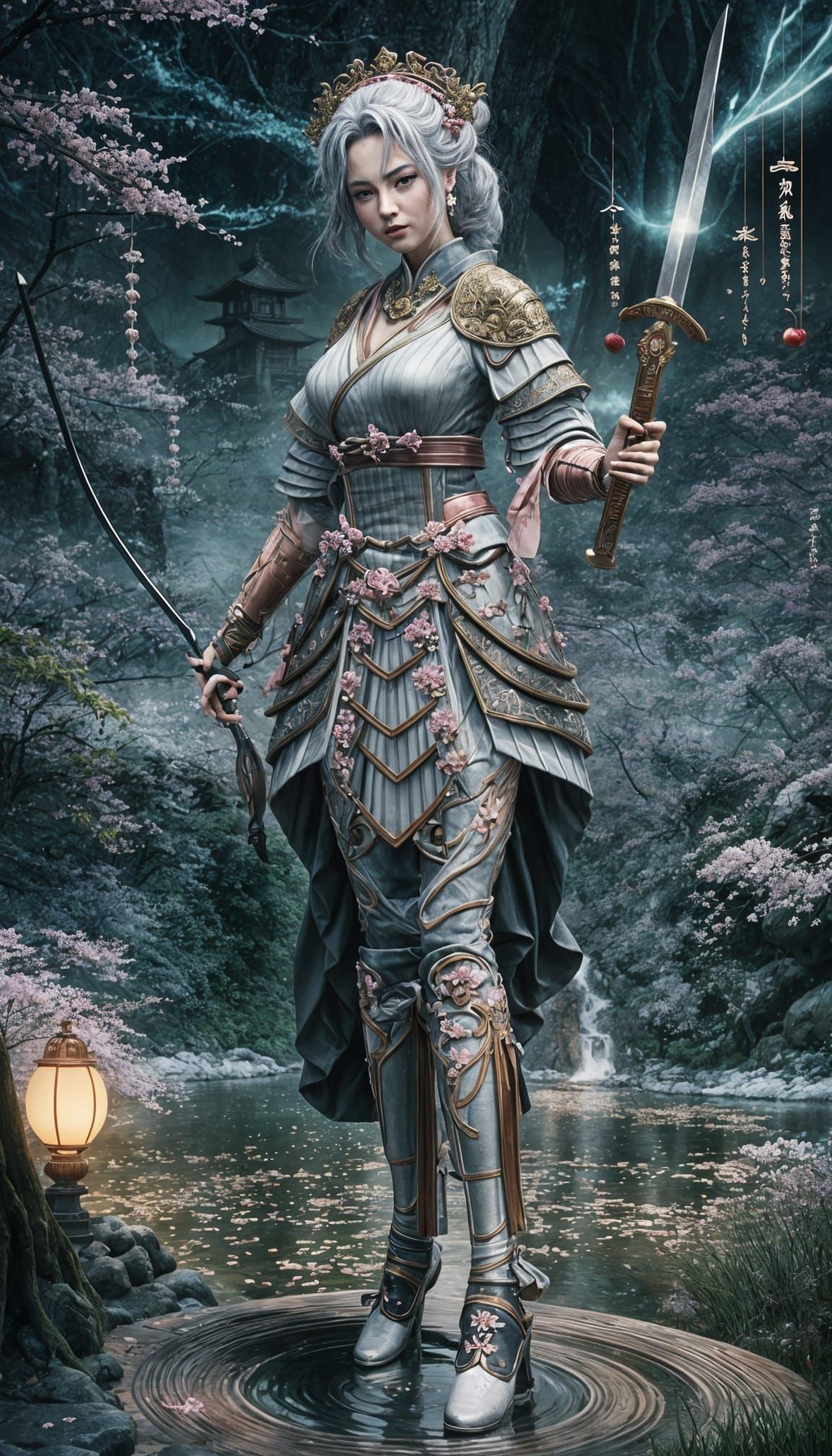 Cherry Blossom Samurai Woman in Anime Style