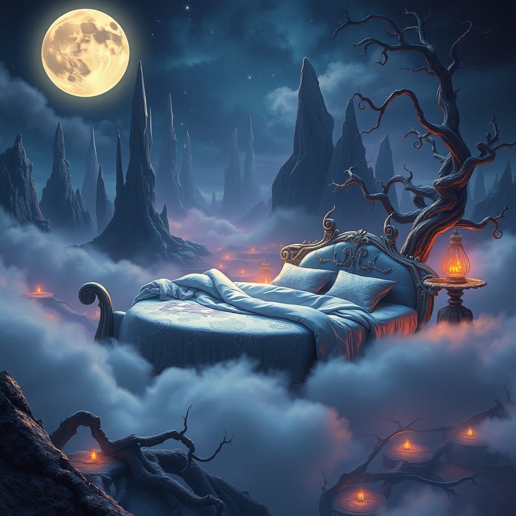 Luxurious Moonlit Dreamscape in a Fantastical Landscape