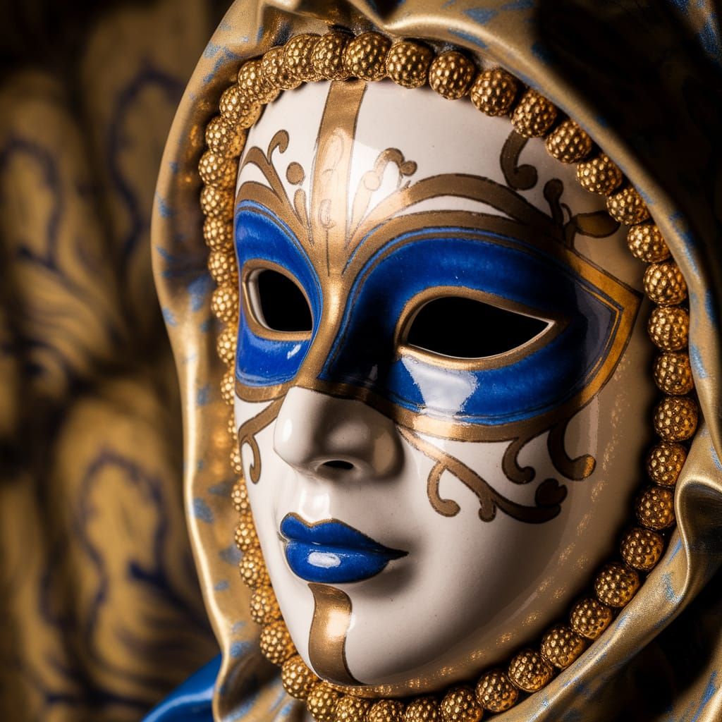 Medieval Carnival Mask in Vibrant Blue and Gold