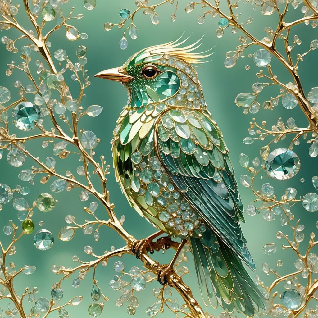 Sparkling Tourmaline Bird with Golden Filigree