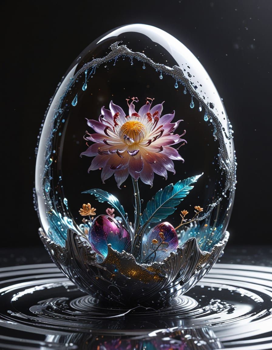 Luxuriant Chrome Flower Geode in Futuristic Paradise