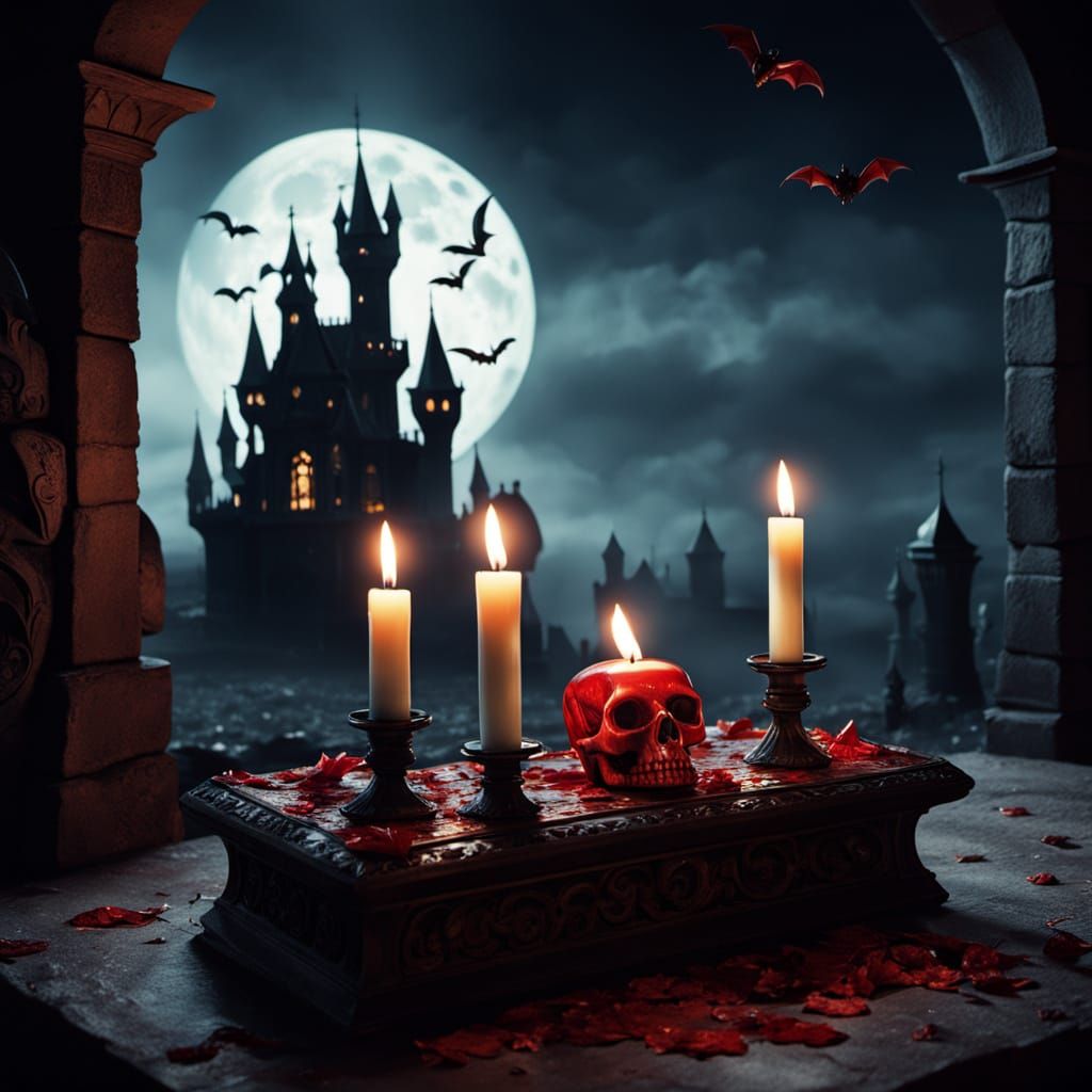 Gothic Castle with Dracula in Pajamas, Tim Burton Style