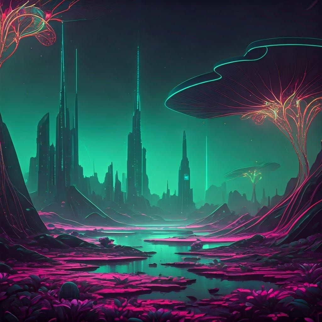 Terraformed Venus Metropolis in Neon Sci-Fi Style