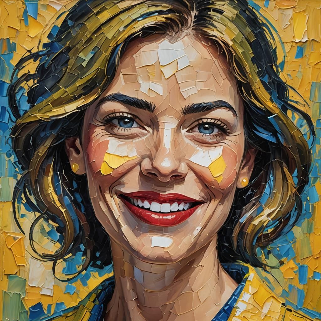 Smiling Woman in Expressive Neo-Impressionist Oil Painting