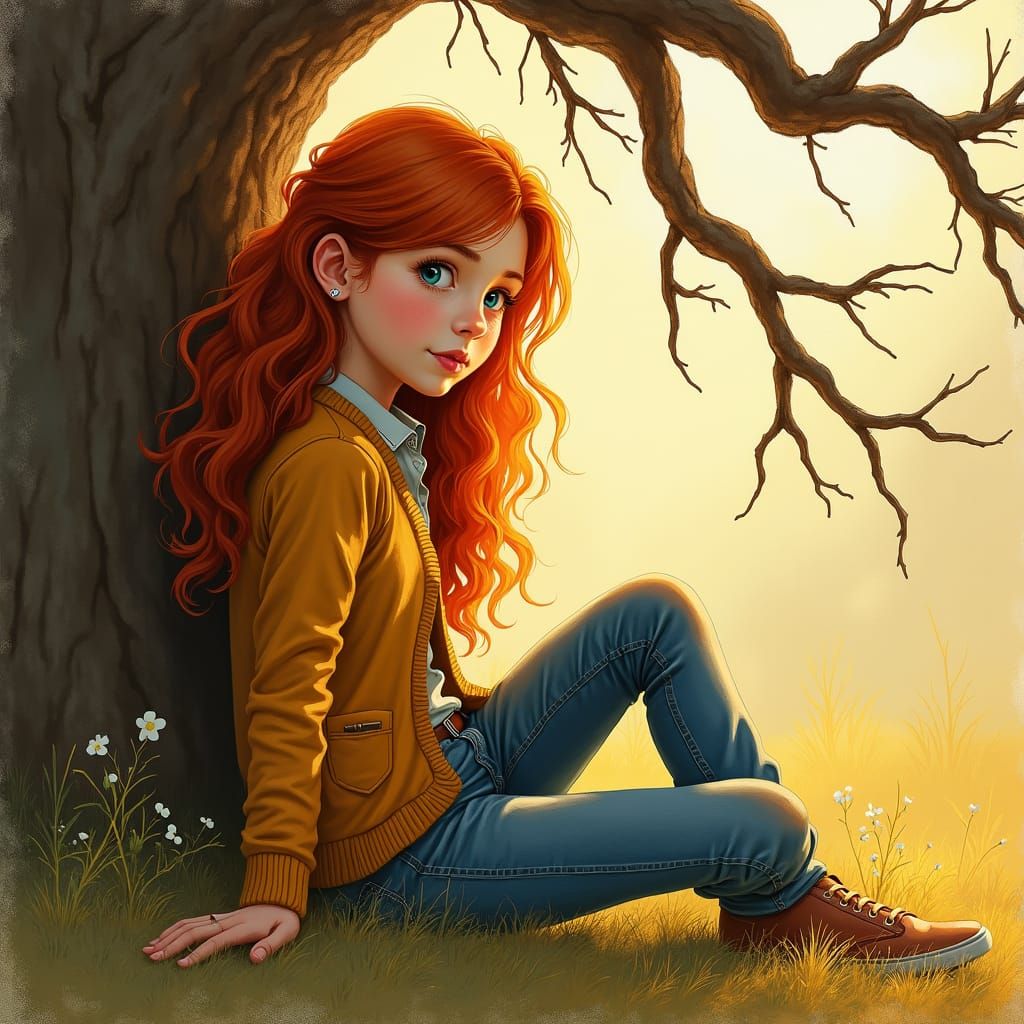 Girl with Auburn Hair in Impressionist Sunlight