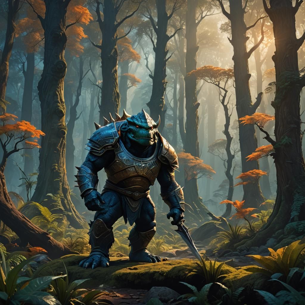 Heroic Gorn in Mystical Forest Concept Art