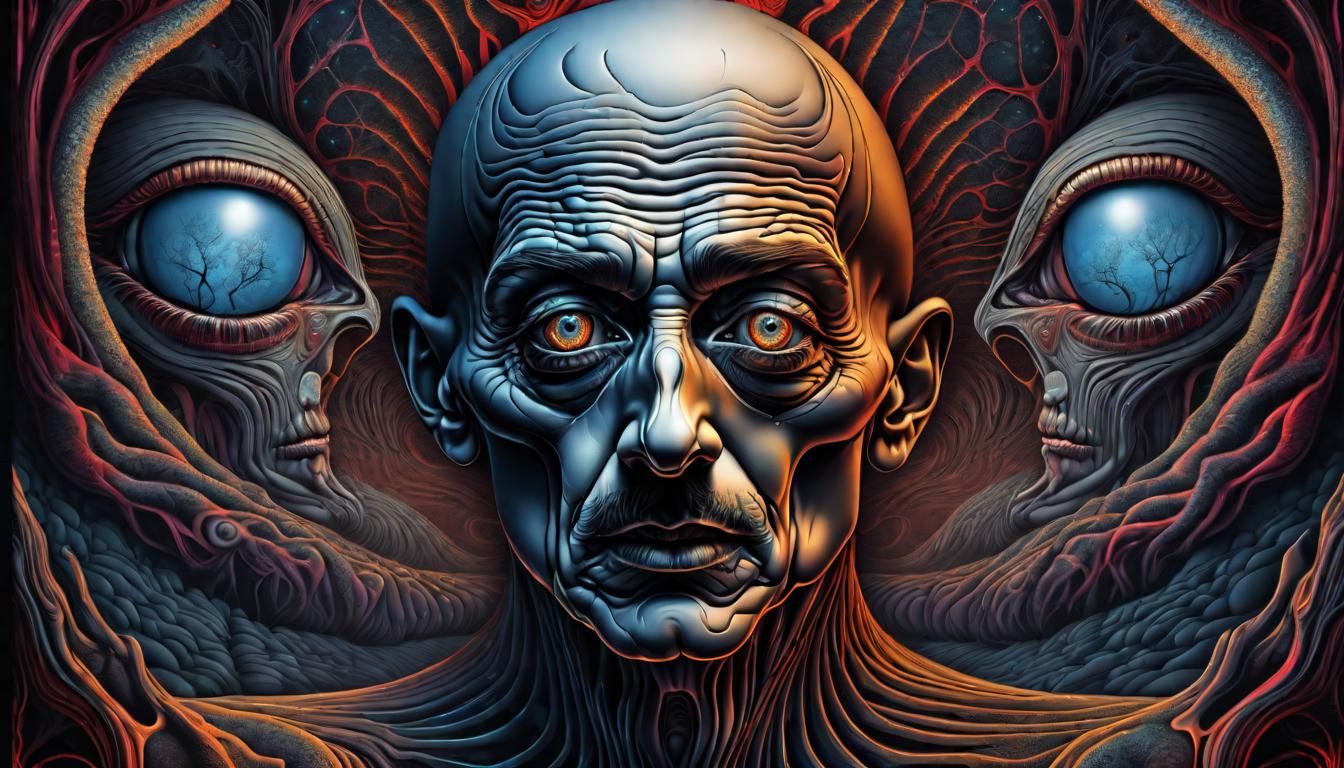 Surreal Dark Composition in Style of Alex Grey
