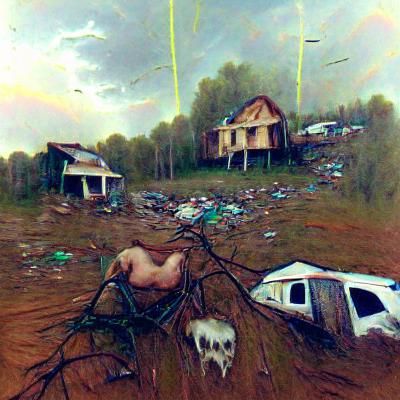 Post-Apocalyptic Tornado Aftermath in Beksiński Style