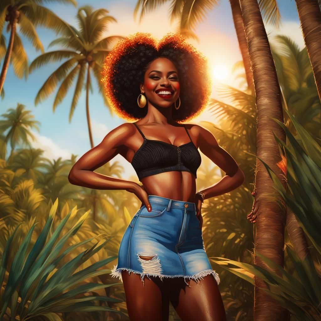 Shakira-esque Woman by Fire Under Coconut Tree