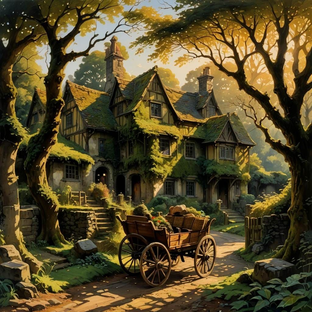 Medieval Manor House Painting in Anime Style