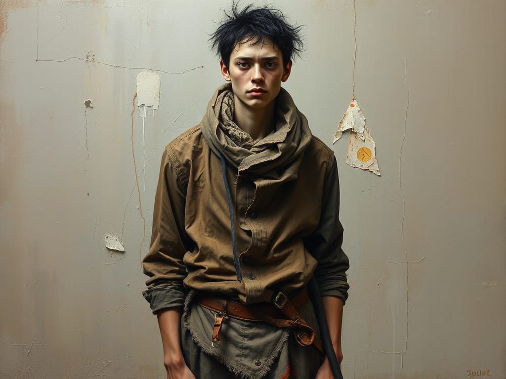 Figure in Tattered Clothing: Abstract Expressionist Collage