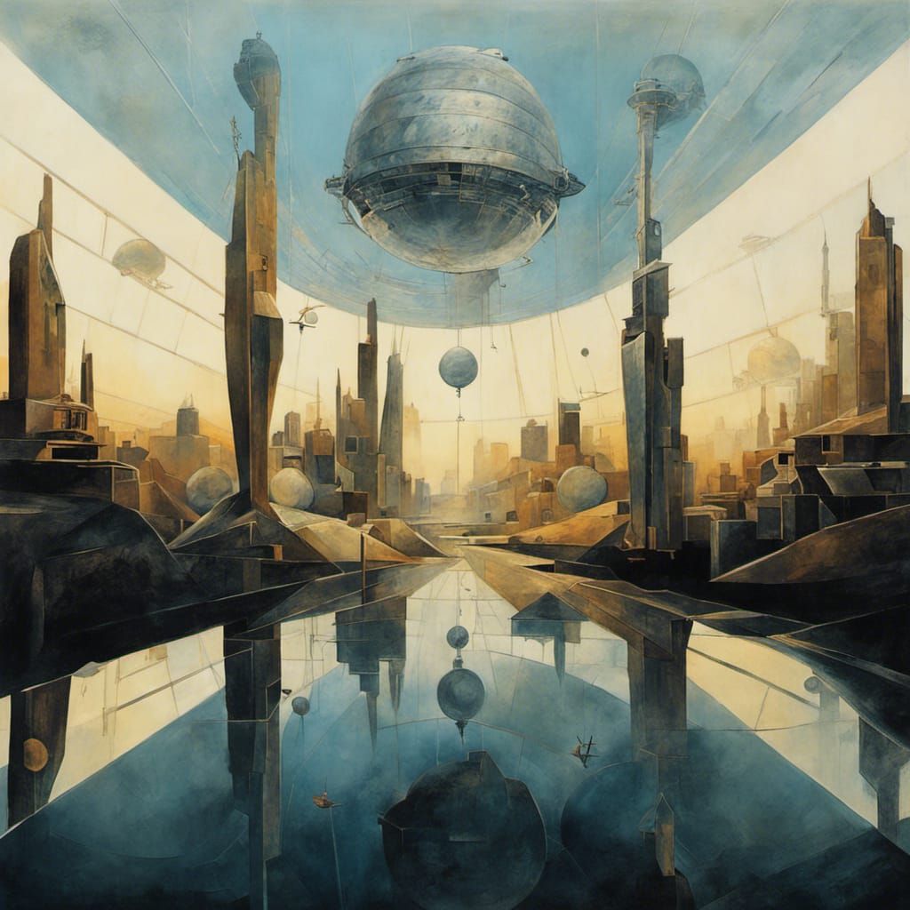 Art Deco Dirigible with Hologram Spaceships