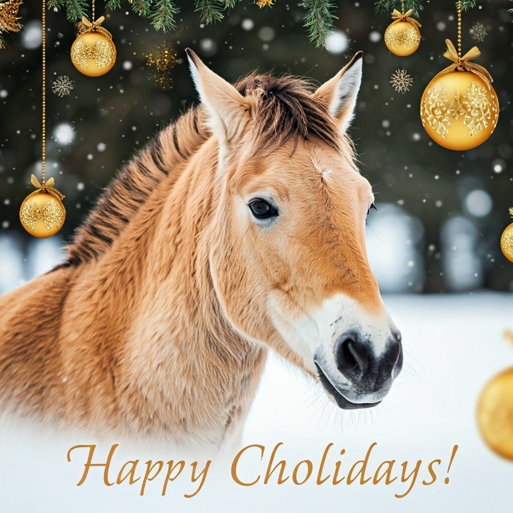 Majestic Przewalski's Horse in Golden Baroque Winter Wonderl...