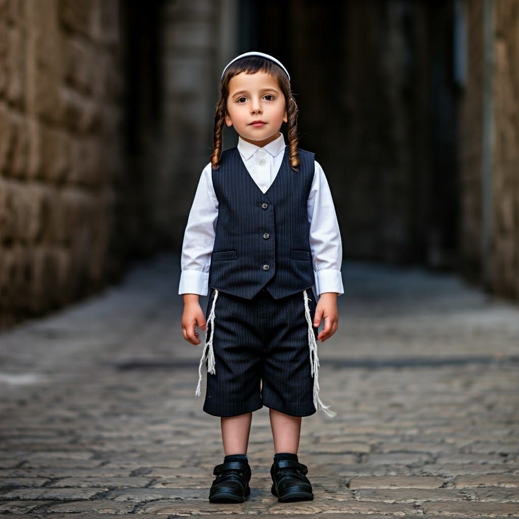 Traditional Hasidic Boy in Shabbat Attire, Kortze Huizen Sty...
