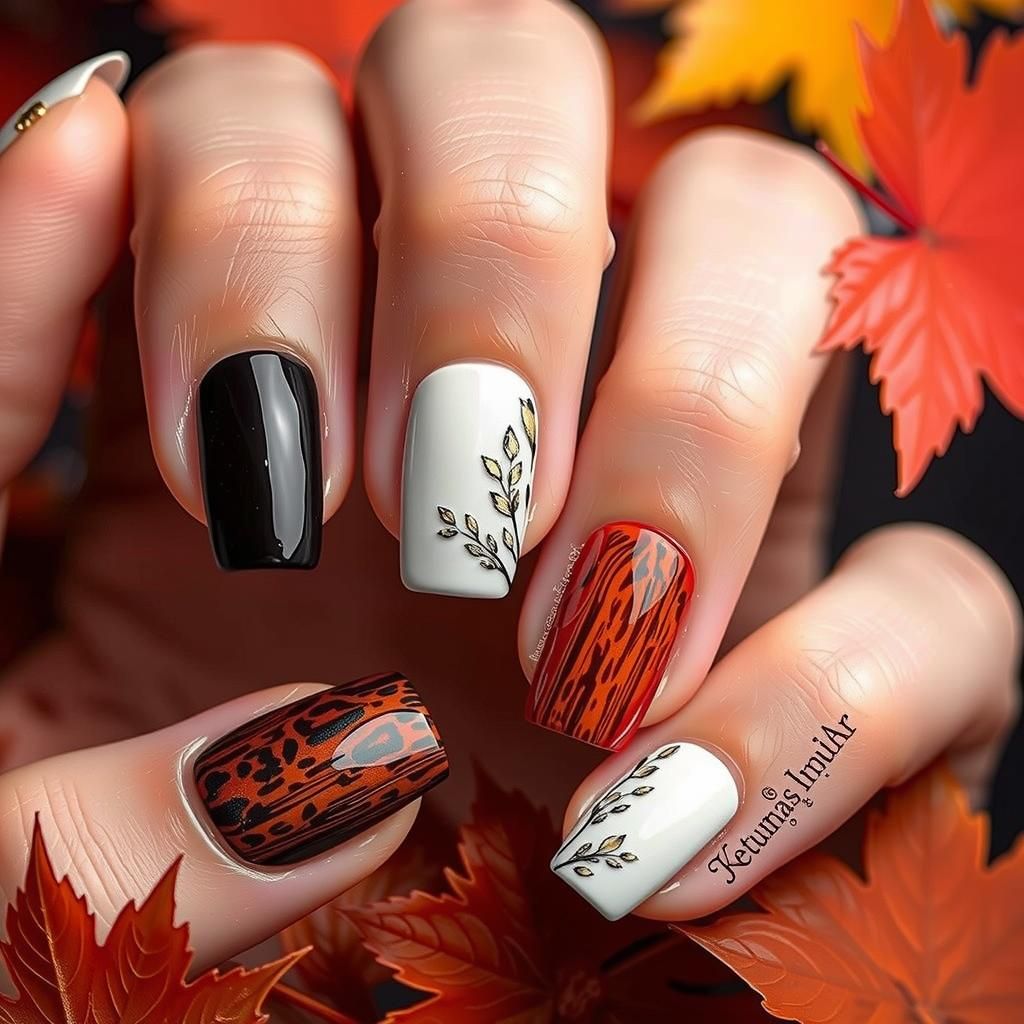 Neutral Tone Cheetah Print Nail Art Close-up