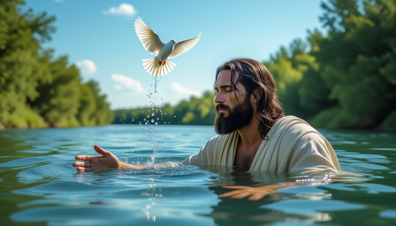 John the Baptist Baptizes Jesus in River Jordan