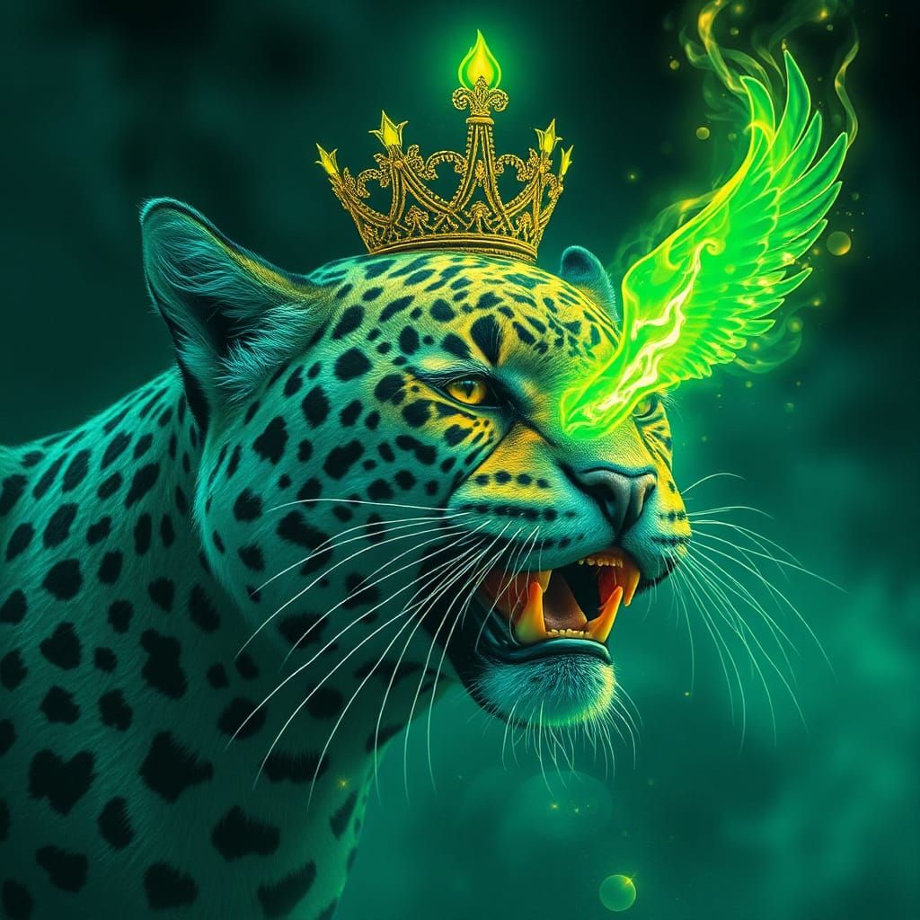 Futuristic City of Teal Light and Blue Leopard