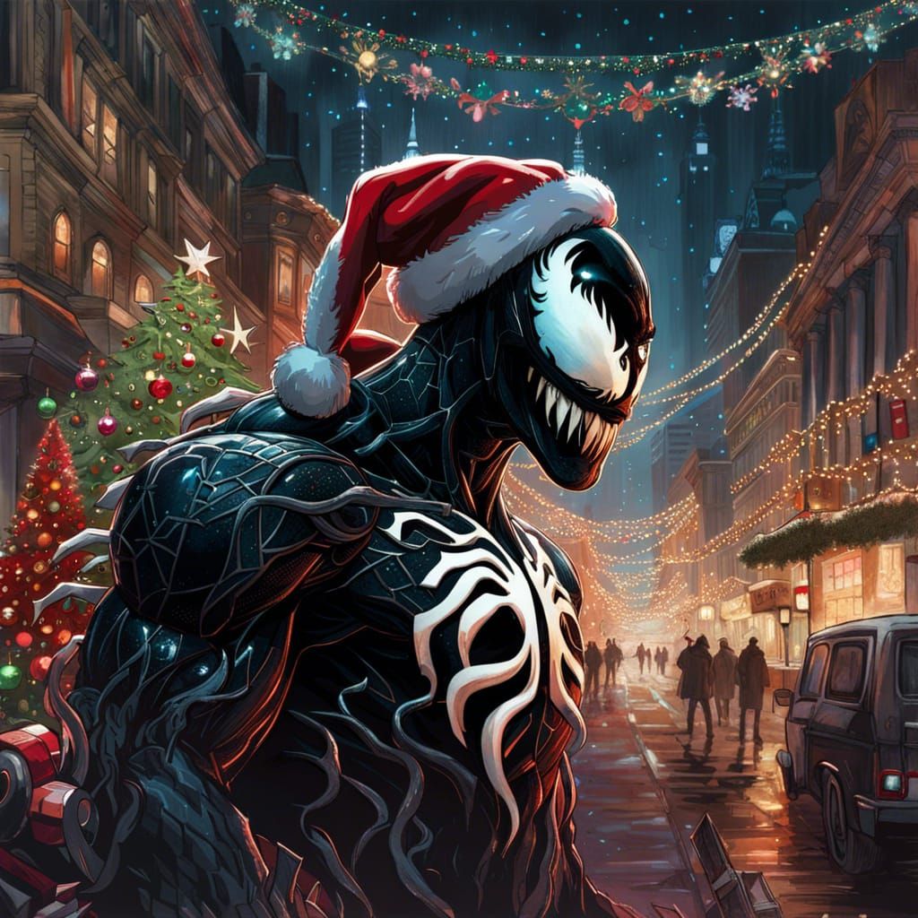 Venom Celebrates Christmas: Detailed Maximalist Portrait
