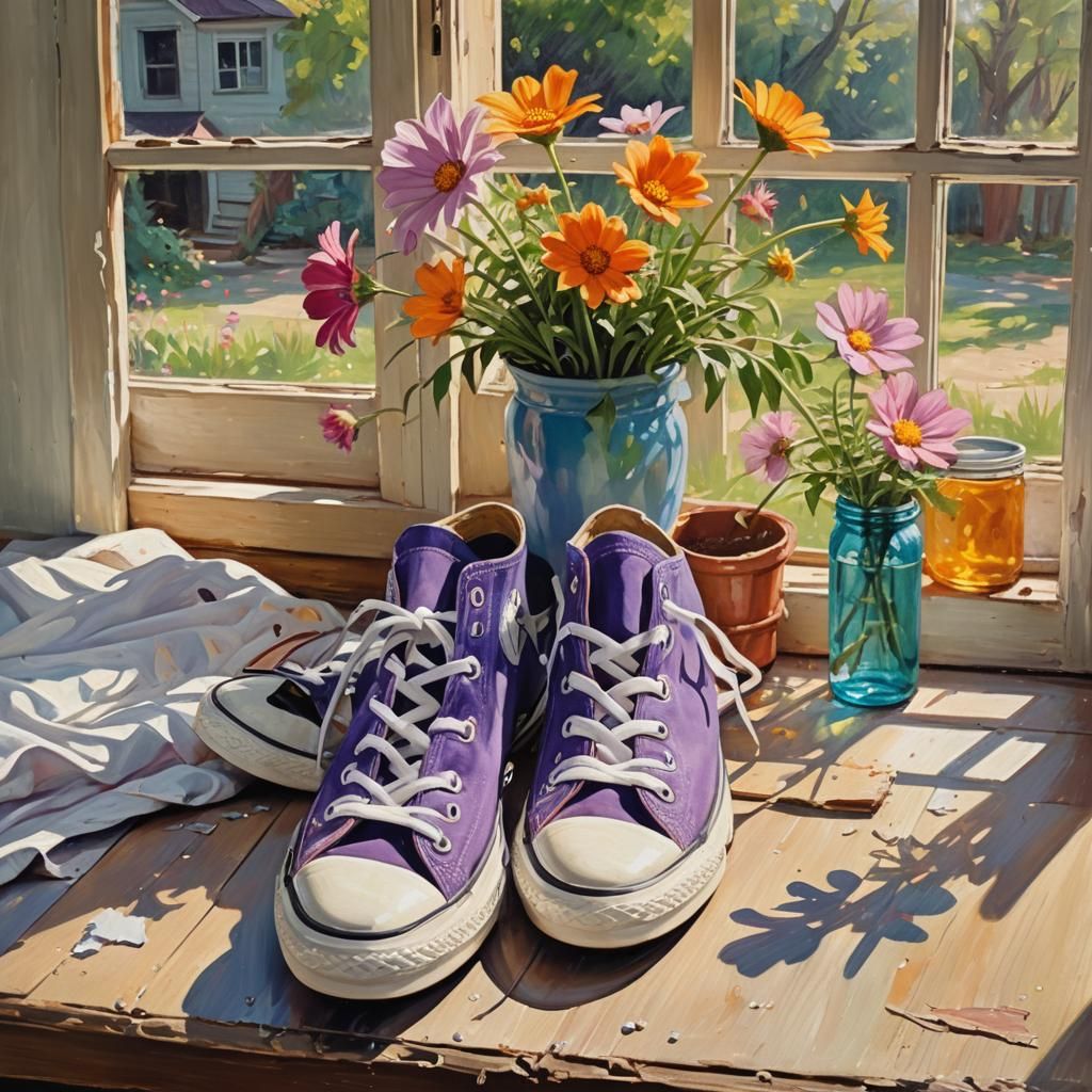 Expressionist Cosmos Shoe Still Life Painting