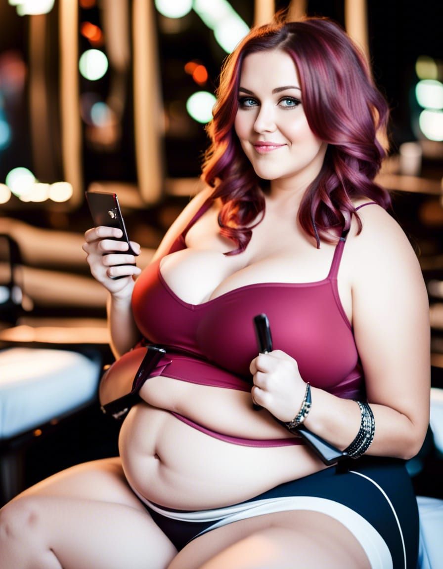 Plus Size Gamer Girl with Hands on Belly