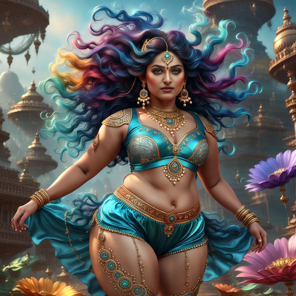 Indian Goddess with Cosmic Hair in Fantasy Art