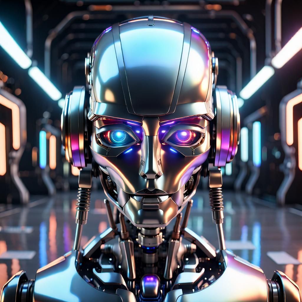 Futuristic Liquid Metal Robot in Spaceport