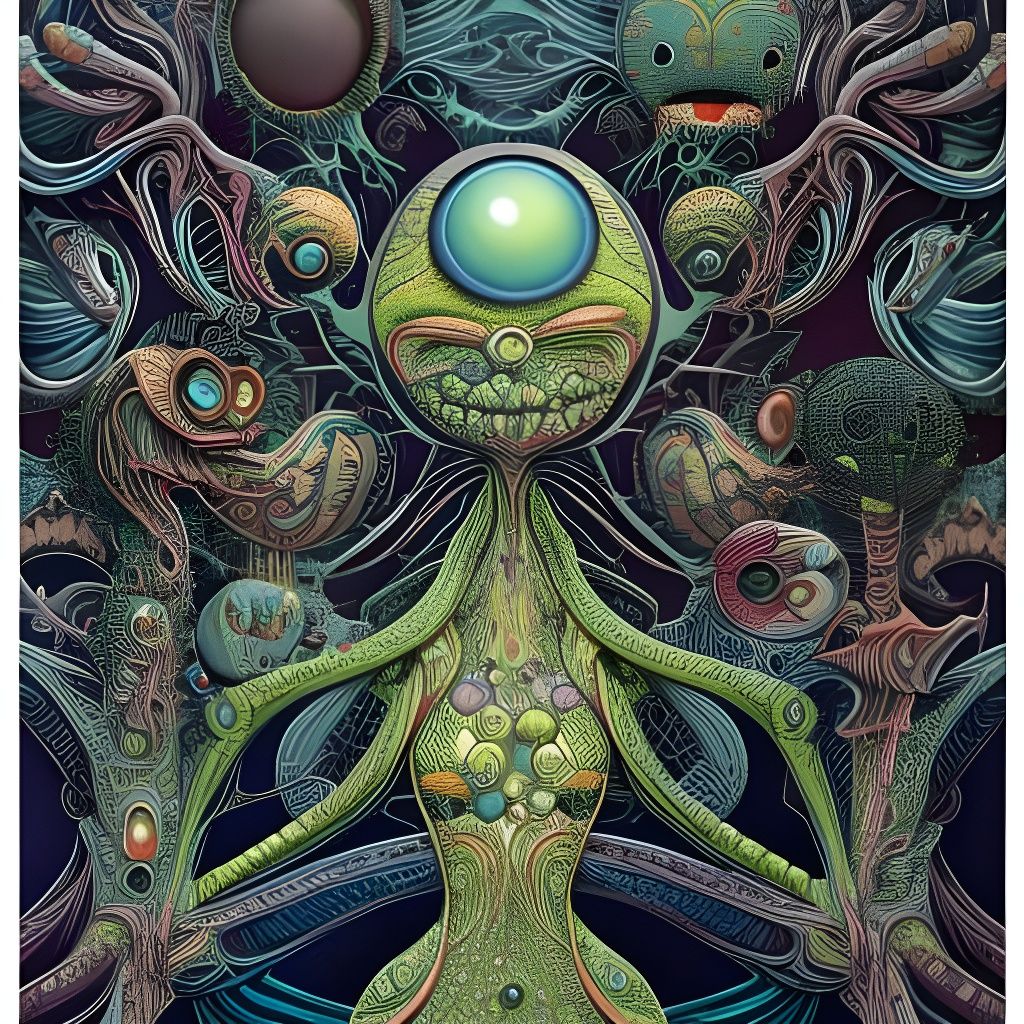 Alien Portrait in Triadic Colors, Intricate Details