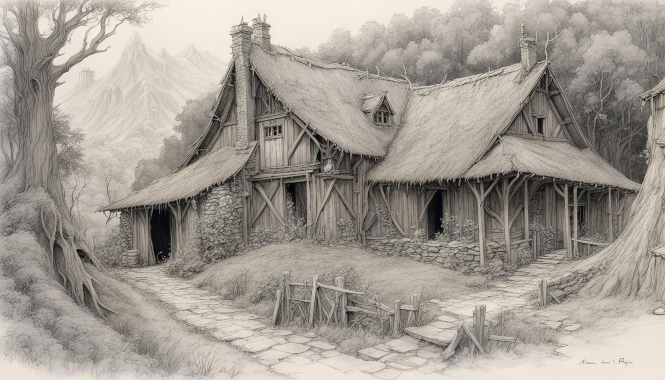 Lord of the Rings Inspired Homestead Line Drawing