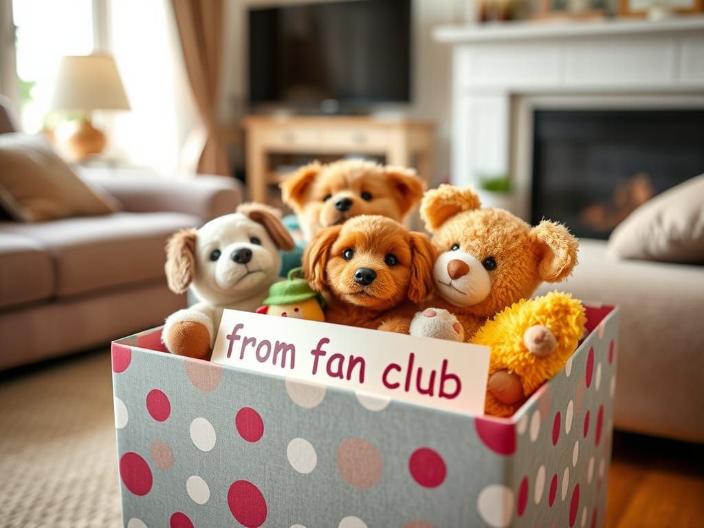 Pets Receiving Colorful Toys in a Cozy Living Room
