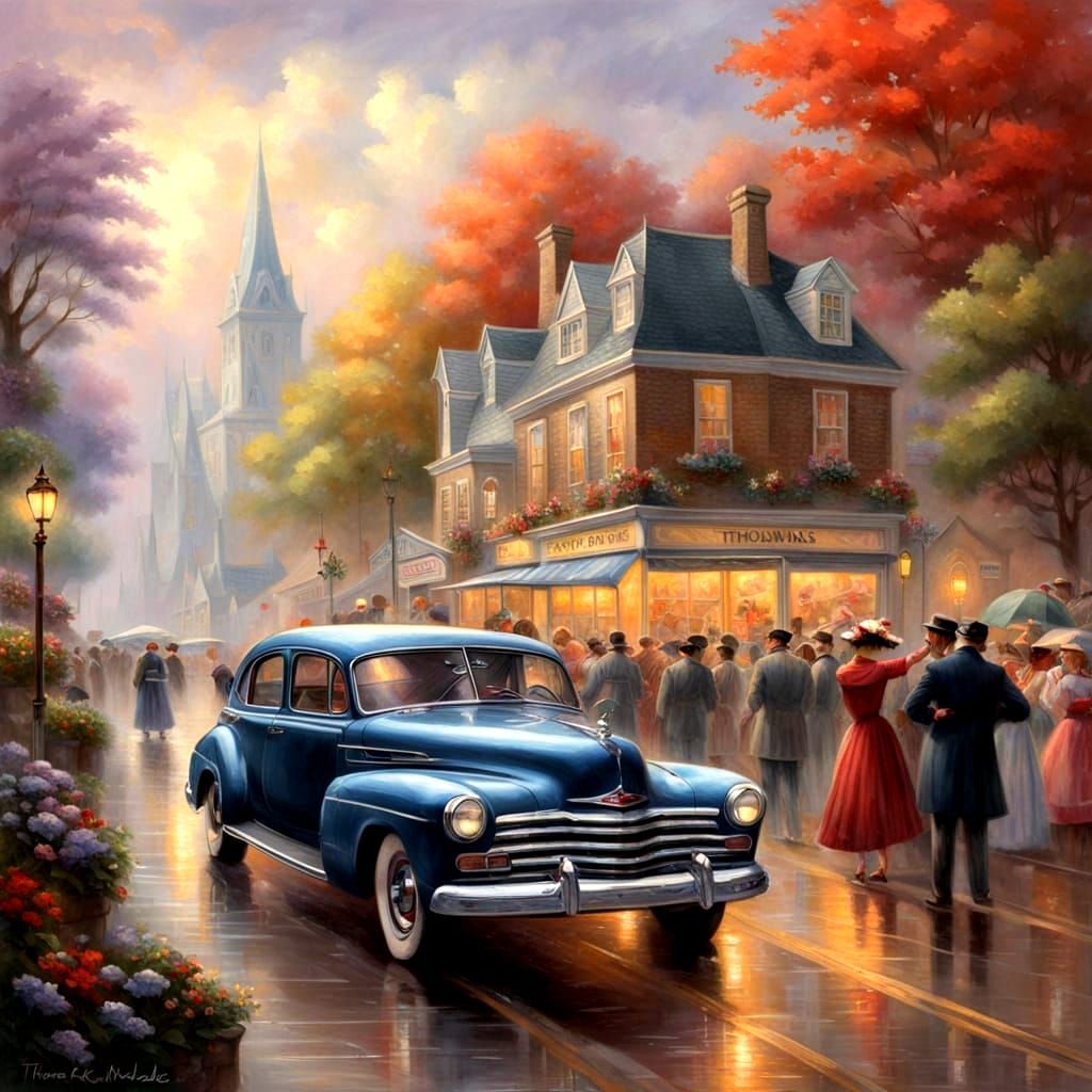 Ethereal Mist Classic Car Parade in Hyperdetailed Style