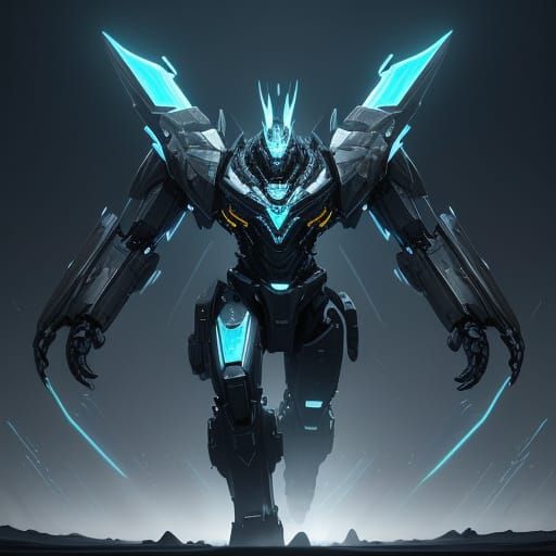 Majestic Cyberpunk Mech Radiates Mystical Knowledge in Ether...