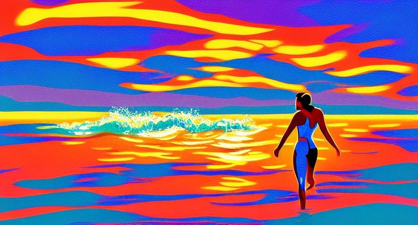 Sunset Swim: A Colorful Pop Art Digital Painting
