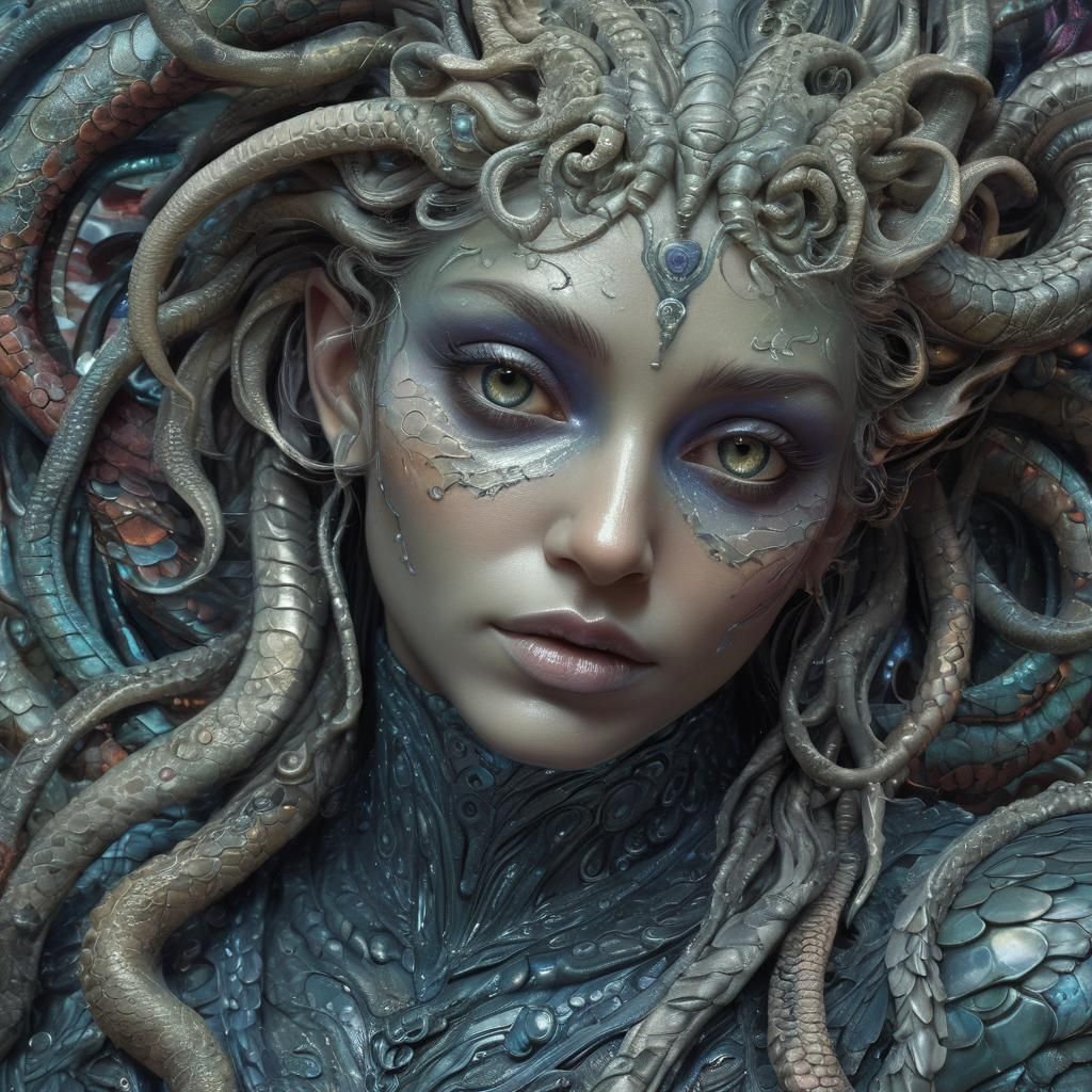 Mystical Gorgon with Swirling Colors, a Digital Painting