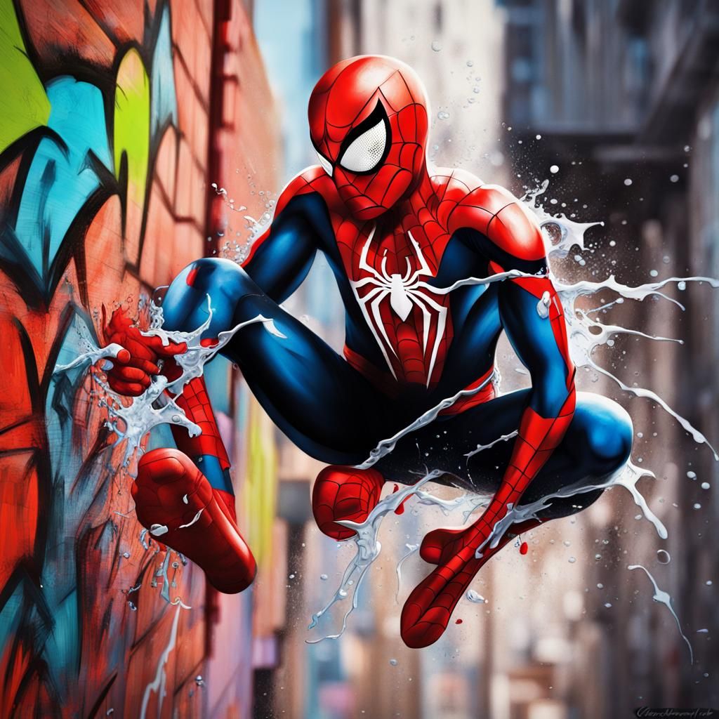 Spider-Man Graffiti Art in Polychromatic Splash Style