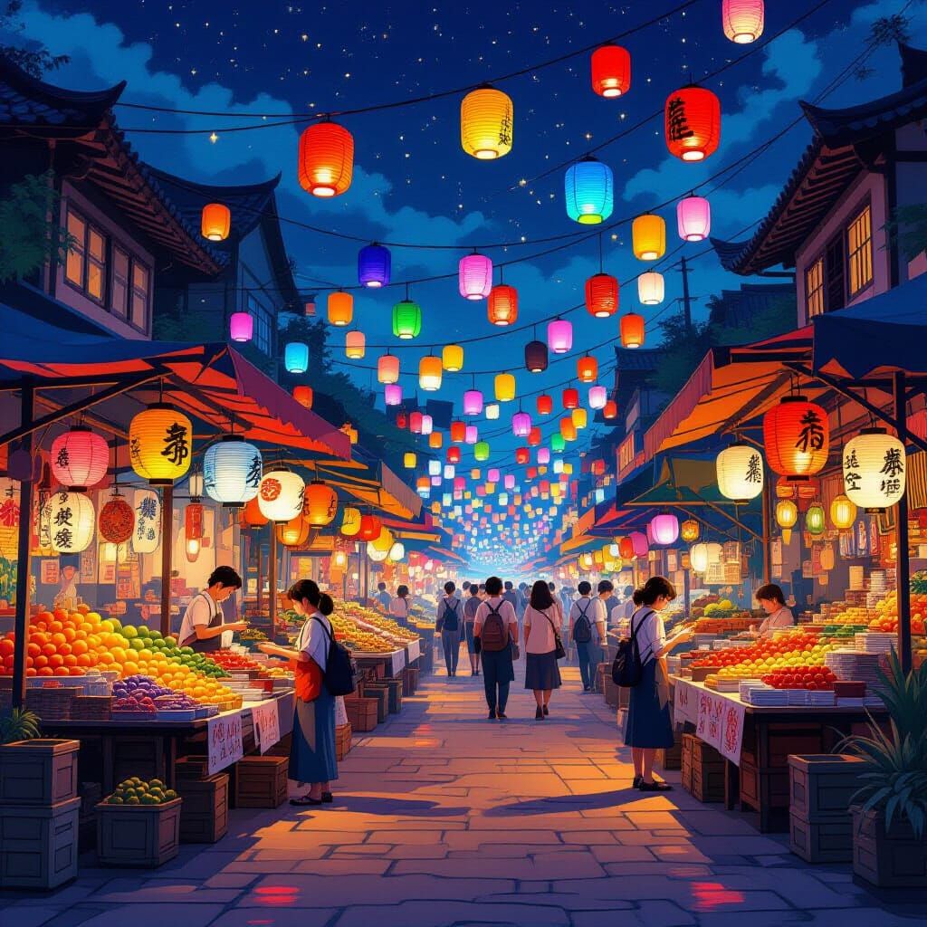 Vibrant Night Market Concept Art