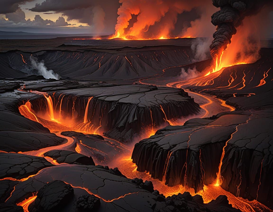 Molten Lava Cascades Down Kilauea Volcano's Slope