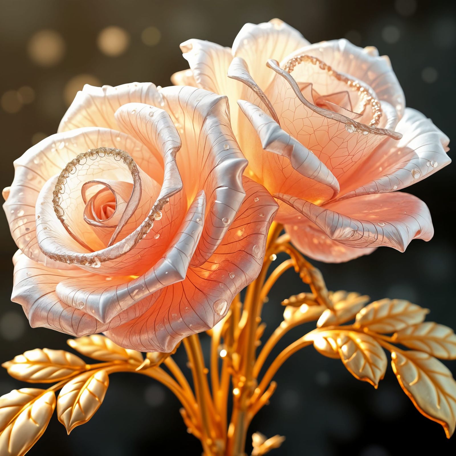 Crystal Rose Blooms in Whimsical Morning Dew