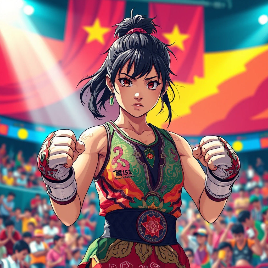 Triumphant Bangladeshi Fighter in Studio Trigger Manga Style