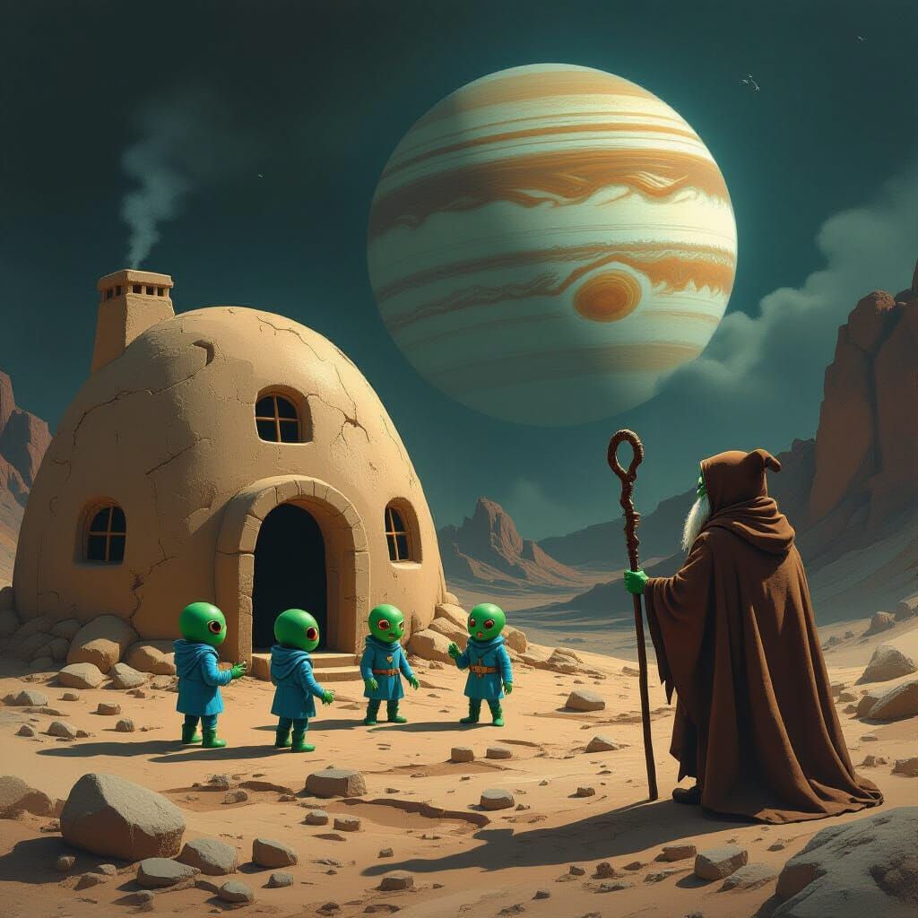 Clay Igloo House on Jupiter with Alien Children