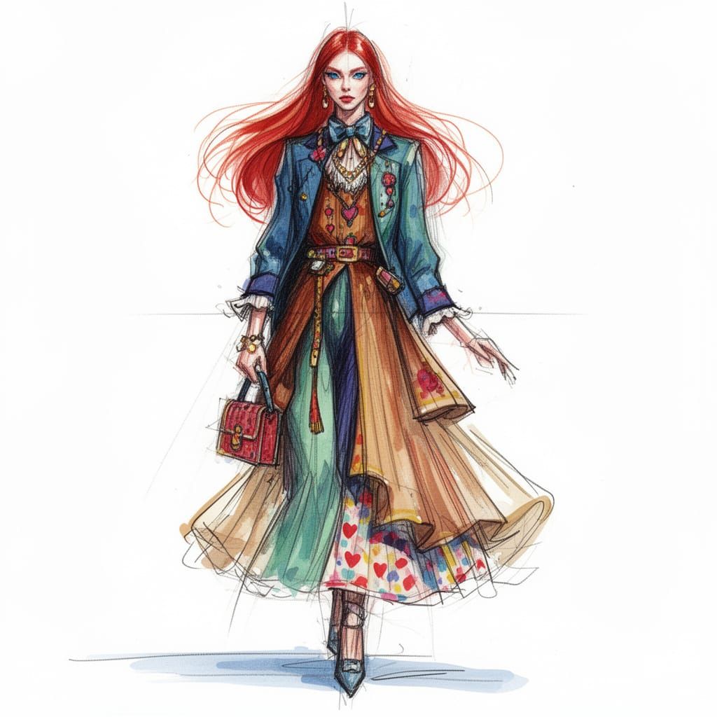 High Fashion Sketch: Woman in Quirky Chappel Roan Inspired O...