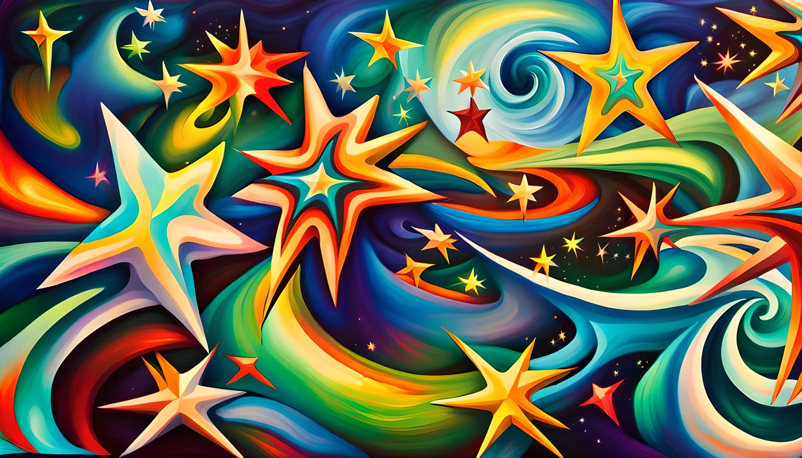 Iridescent Stars in Electromagnetic Plasma: Impasto Oil Pain...