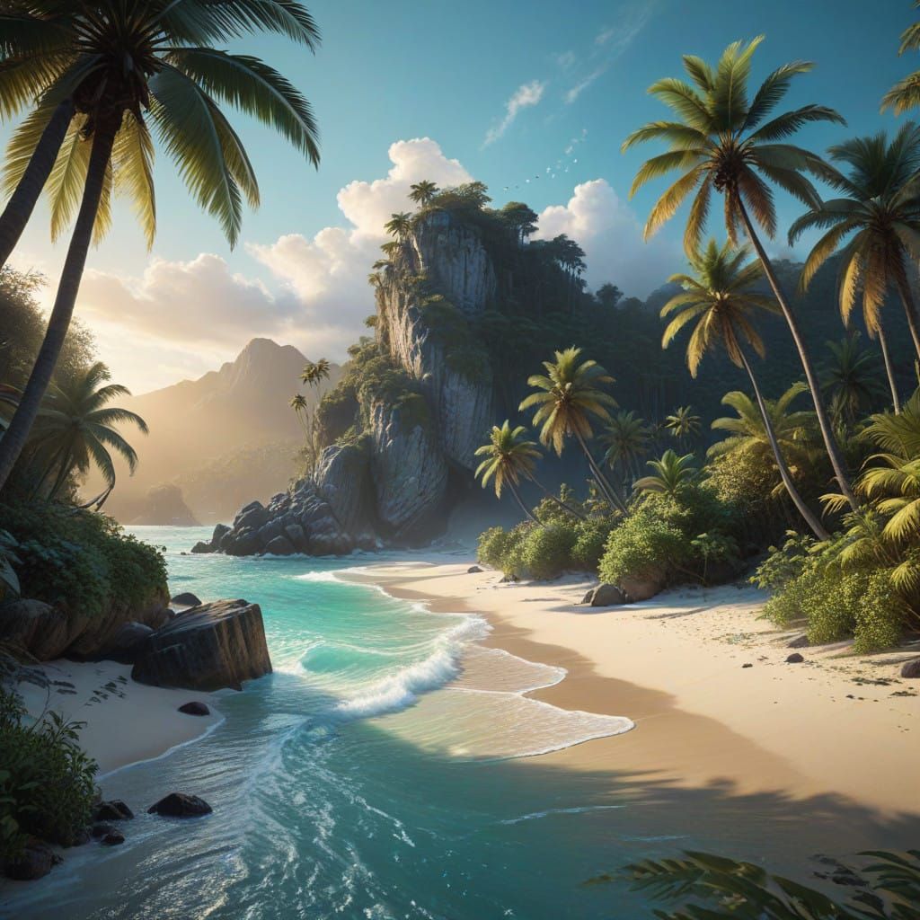 Dreamy Tropical Paradise in Cinematic Style