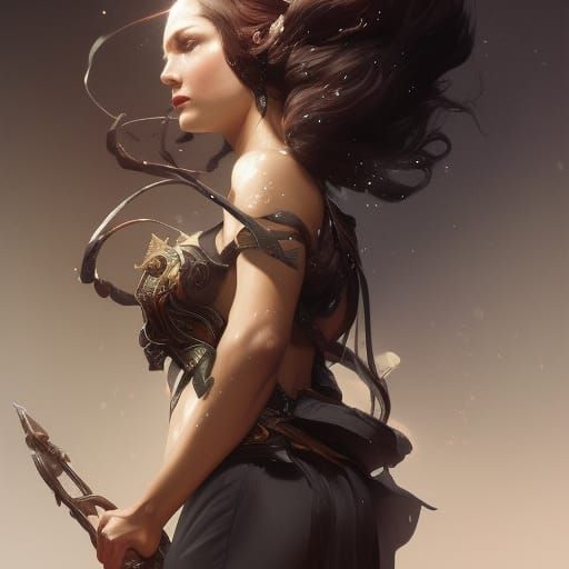 Surreal Woman Conquers Darkness: Art Nouveau Portrait