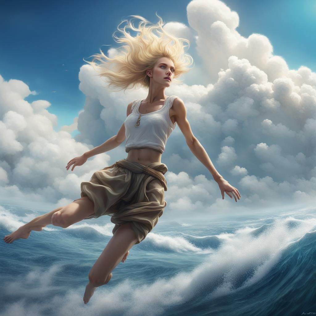 Girl Falling from Sky into Ocean: Fantasy Concept Art