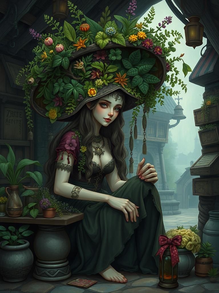 Benevolent Dryad Sells Healing Potions in Fantasy Marketplac...
