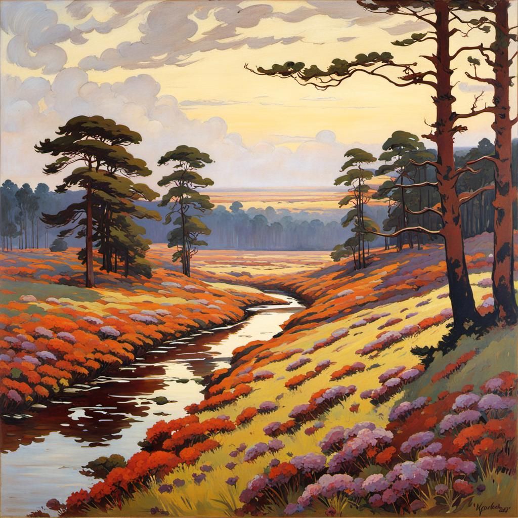 Heathland Scene in Art Nouveau Style