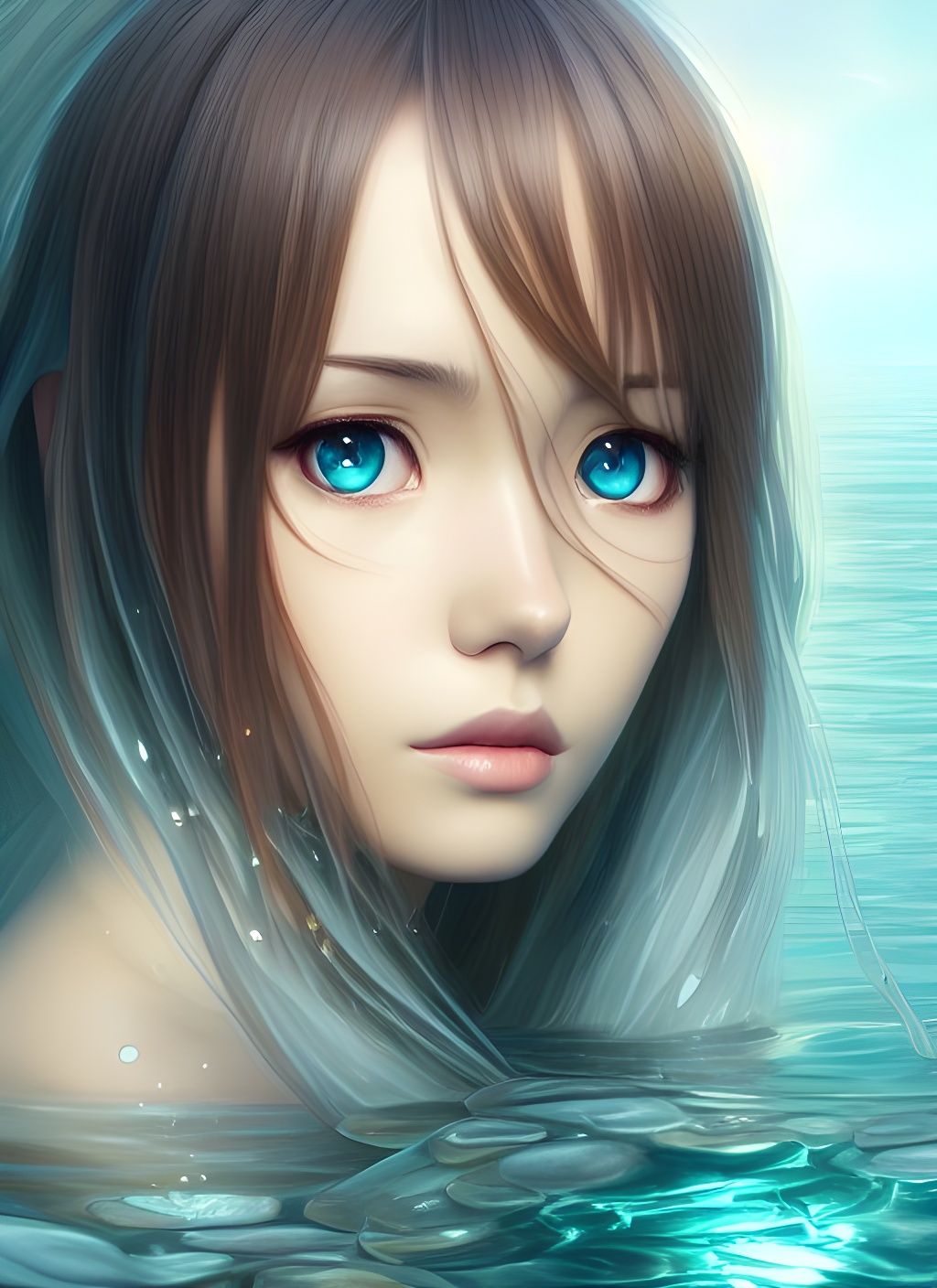 Asuna Yuuki Water Nymph Portrait, Digital Art
