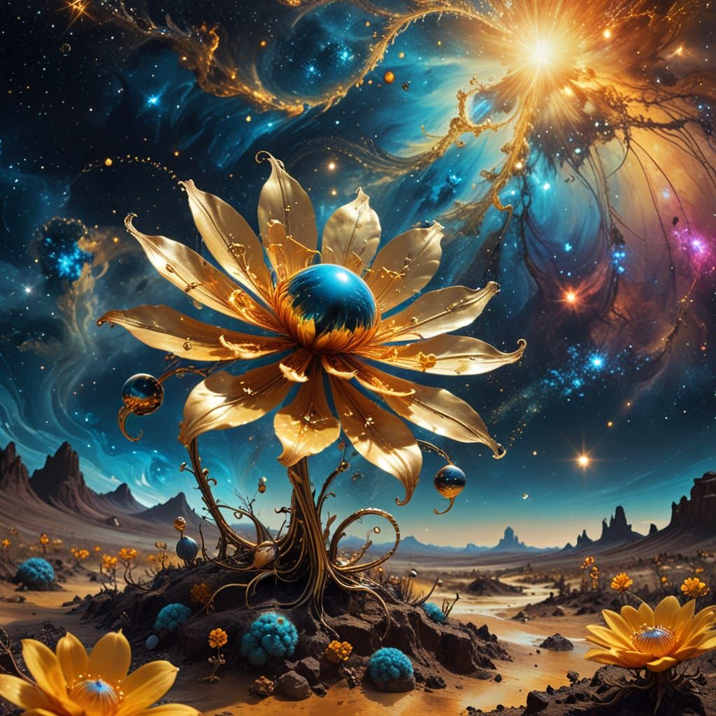 Golden Celestial Flower of Nebulae and Stardust