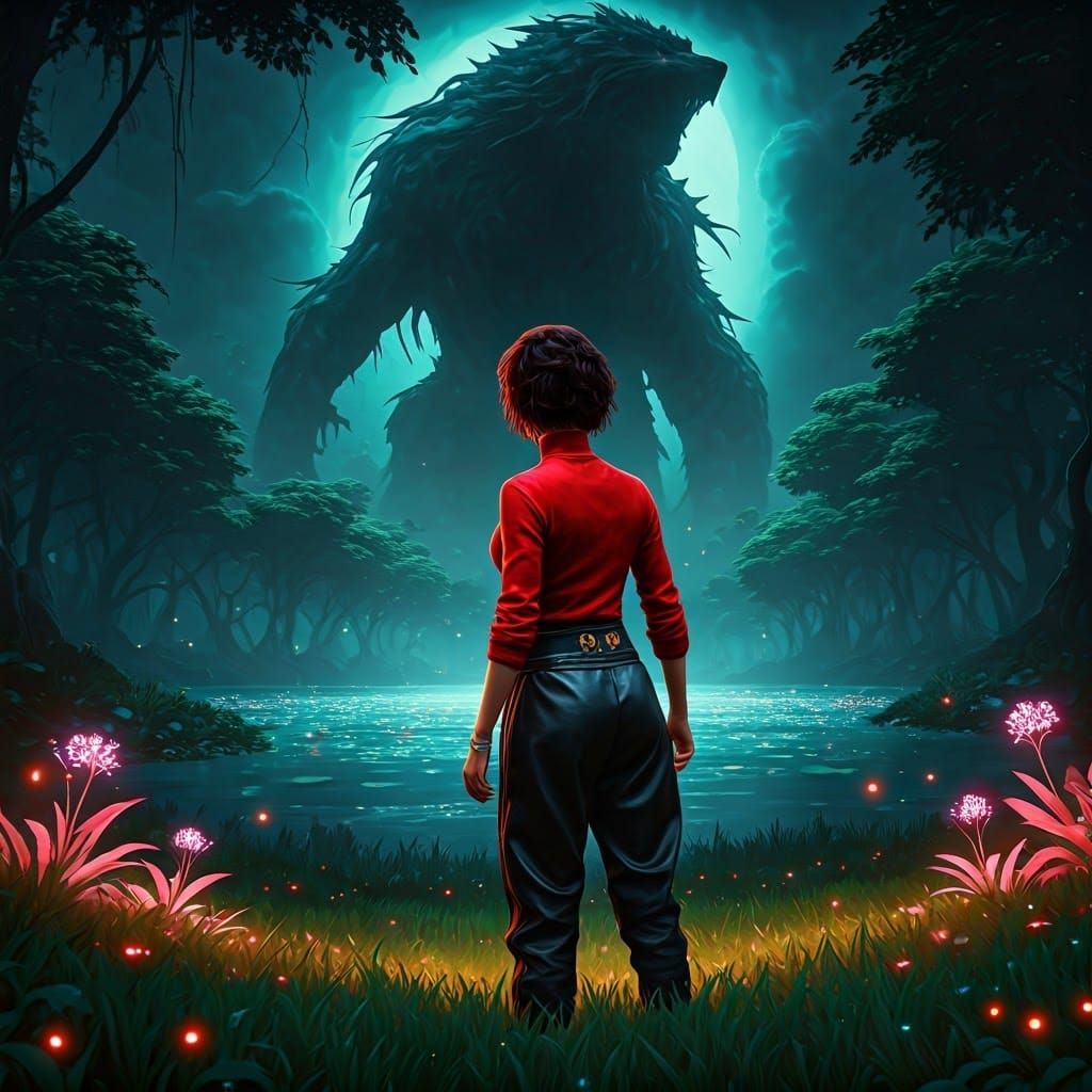 Adventurer Confronts Shadow in Enchanted Meadow